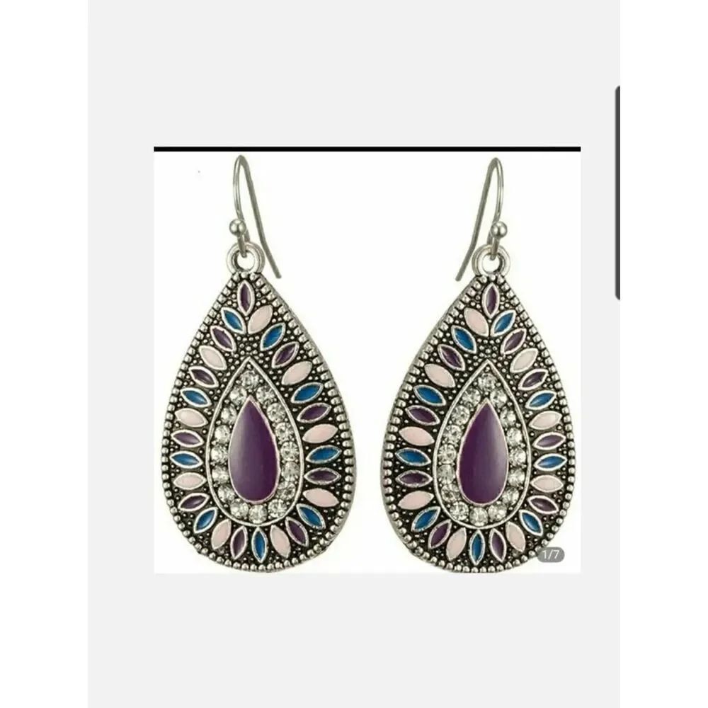 Purple Teardrop Rhinestone Earrings